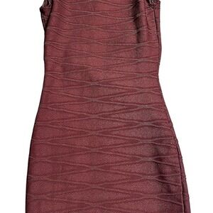 Junior Knit Bodycon Dress Sleeveless Keyhole Back Plum Burgundy Mini XS